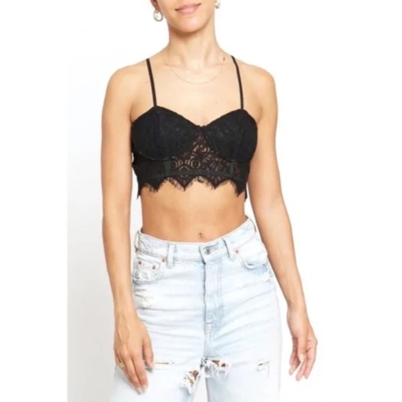 Sexy Black Eyelash Lace Cropped Women's Bralette - Picture 1 of 4